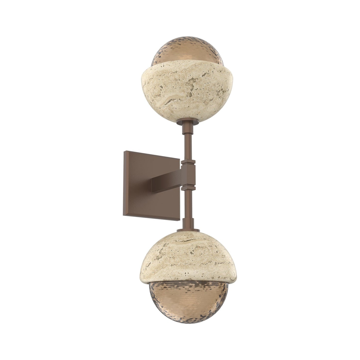 Cabochon Double LED Wall Light in Burnished Bronze/Bronze Blown Glass (Travertine).