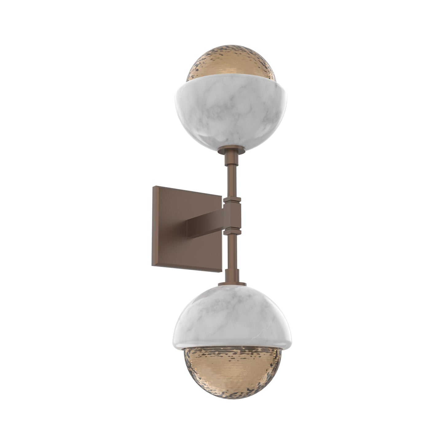 Cabochon Double LED Wall Light in Burnished Bronze/Bronze Blown Glass (White Marble).