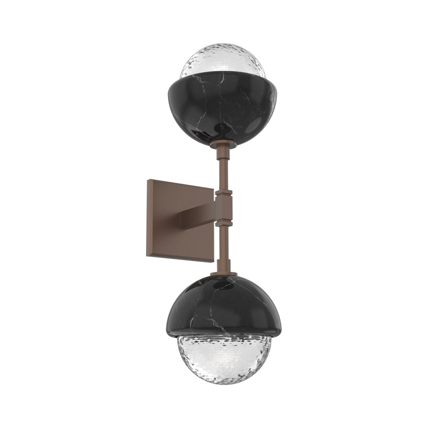 Cabochon Double LED Wall Light in Burnished Bronze/Clear Blown Glass (Black Marble).