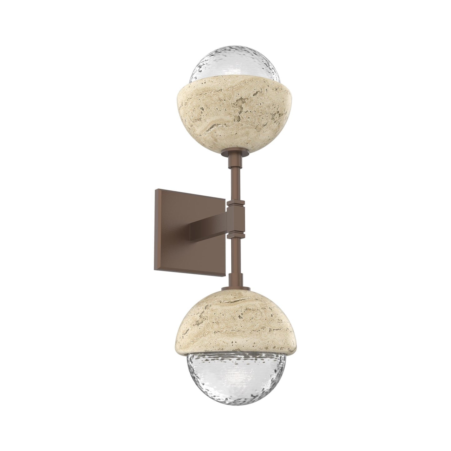 Cabochon Double LED Wall Light in Burnished Bronze/Clear Blown Glass (Travertine).