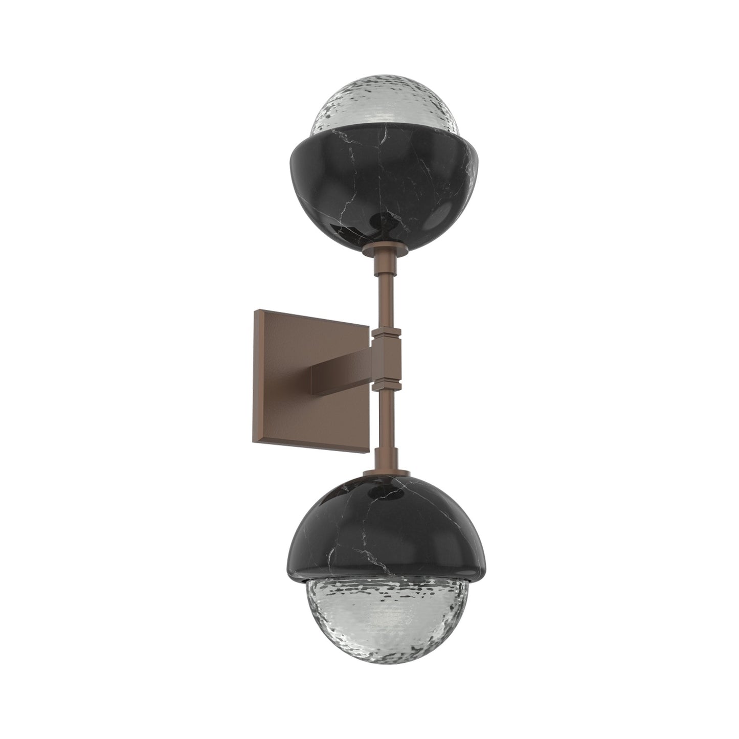 Cabochon Double LED Wall Light in Burnished Bronze/Smoke Blown Glass (Black Marble).