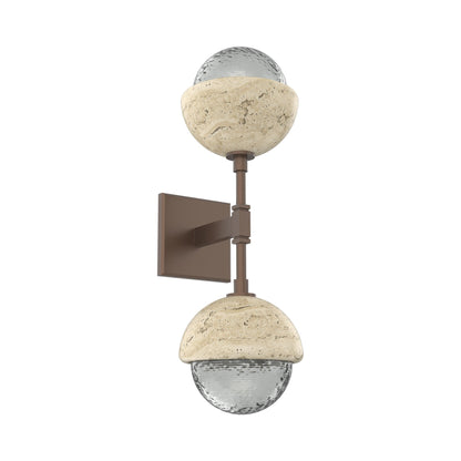 Cabochon Double LED Wall Light in Burnished Bronze/Smoke Blown Glass (Travertine).