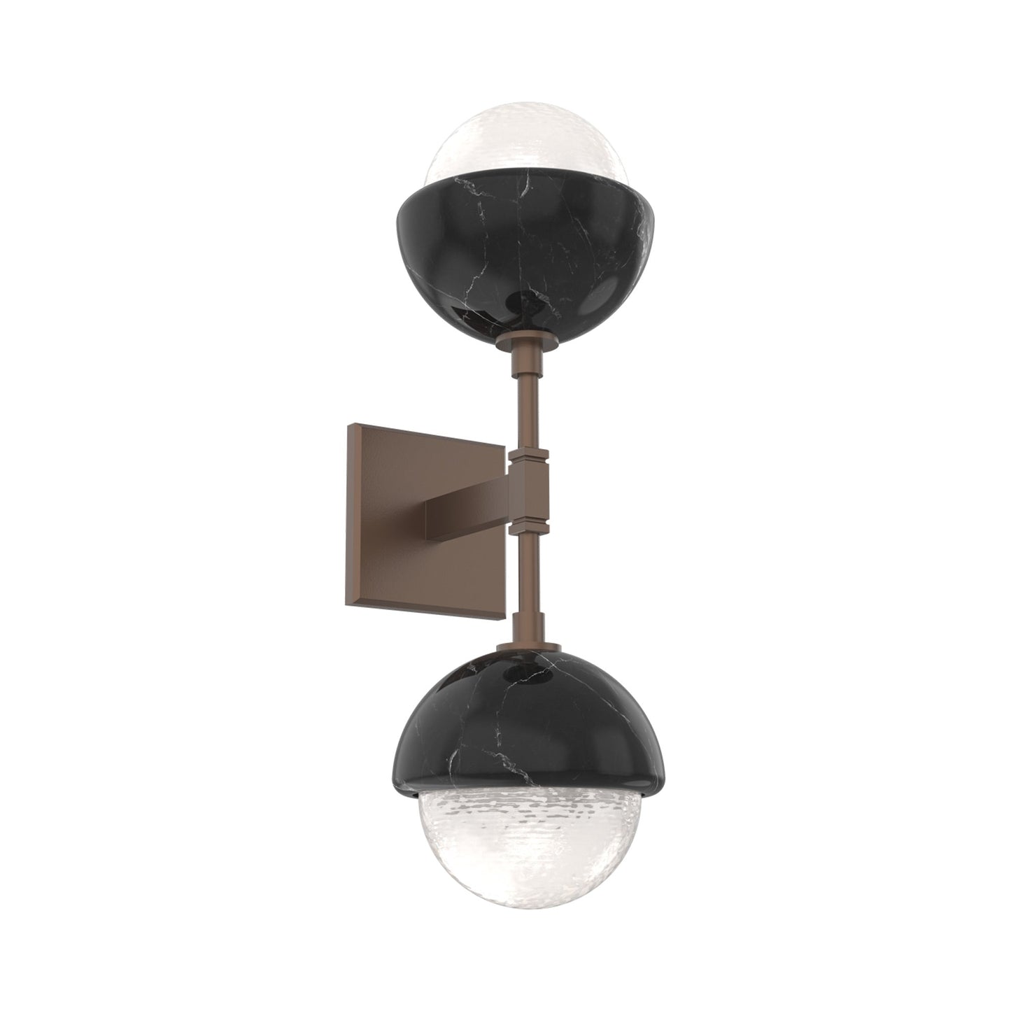 Cabochon Double LED Wall Light in Burnished Bronze/White Blown Glass (Black Marble).