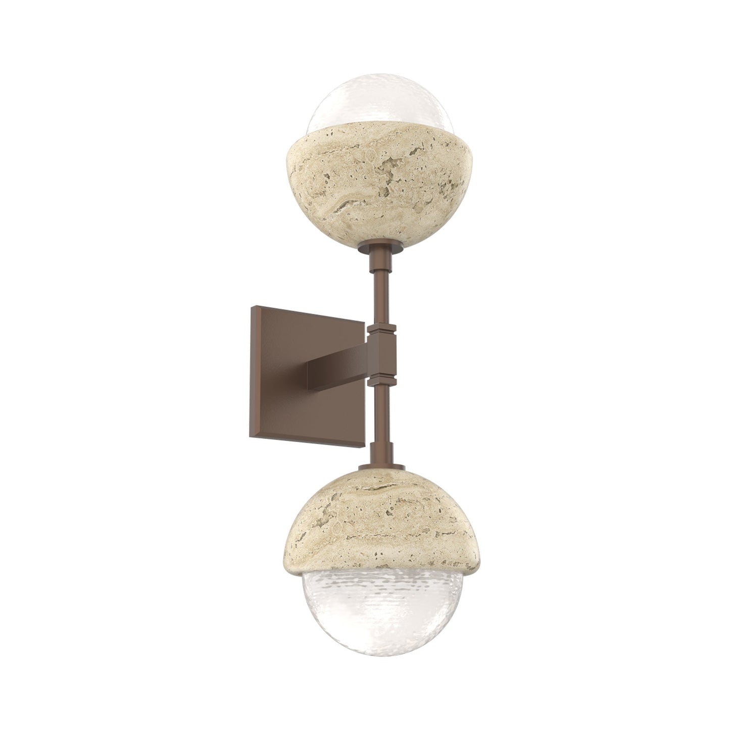 Cabochon Double LED Wall Light in Burnished Bronze/White Blown Glass (Travertine).