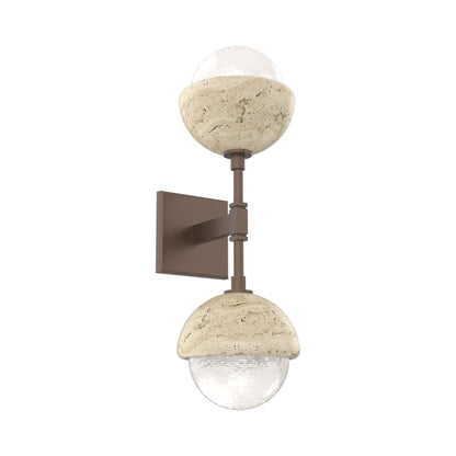 Cabochon Double LED Wall Light in Burnished Bronze/White Blown Glass (Travertine).