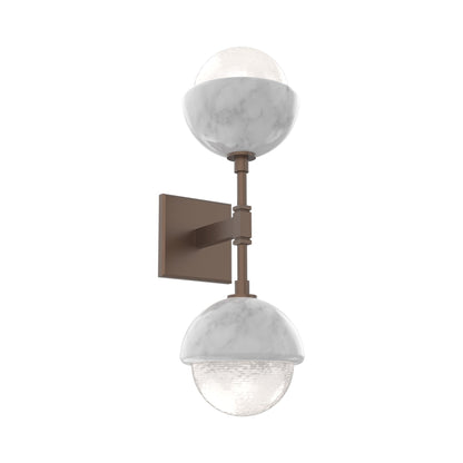 Cabochon Double LED Wall Light in Burnished Bronze/White Blown Glass (White Marble).
