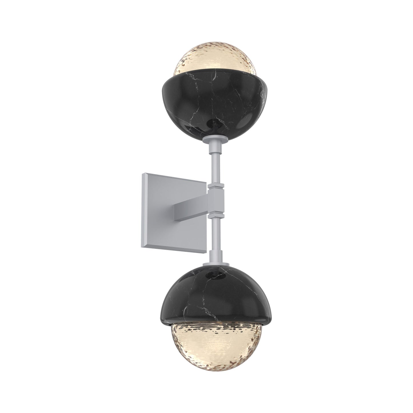 Cabochon Double LED Wall Light in Classic Silver/Amber Blown Glass (Black Marble).