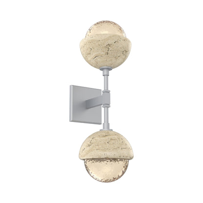 Cabochon Double LED Wall Light in Classic Silver/Amber Blown Glass (Travertine).