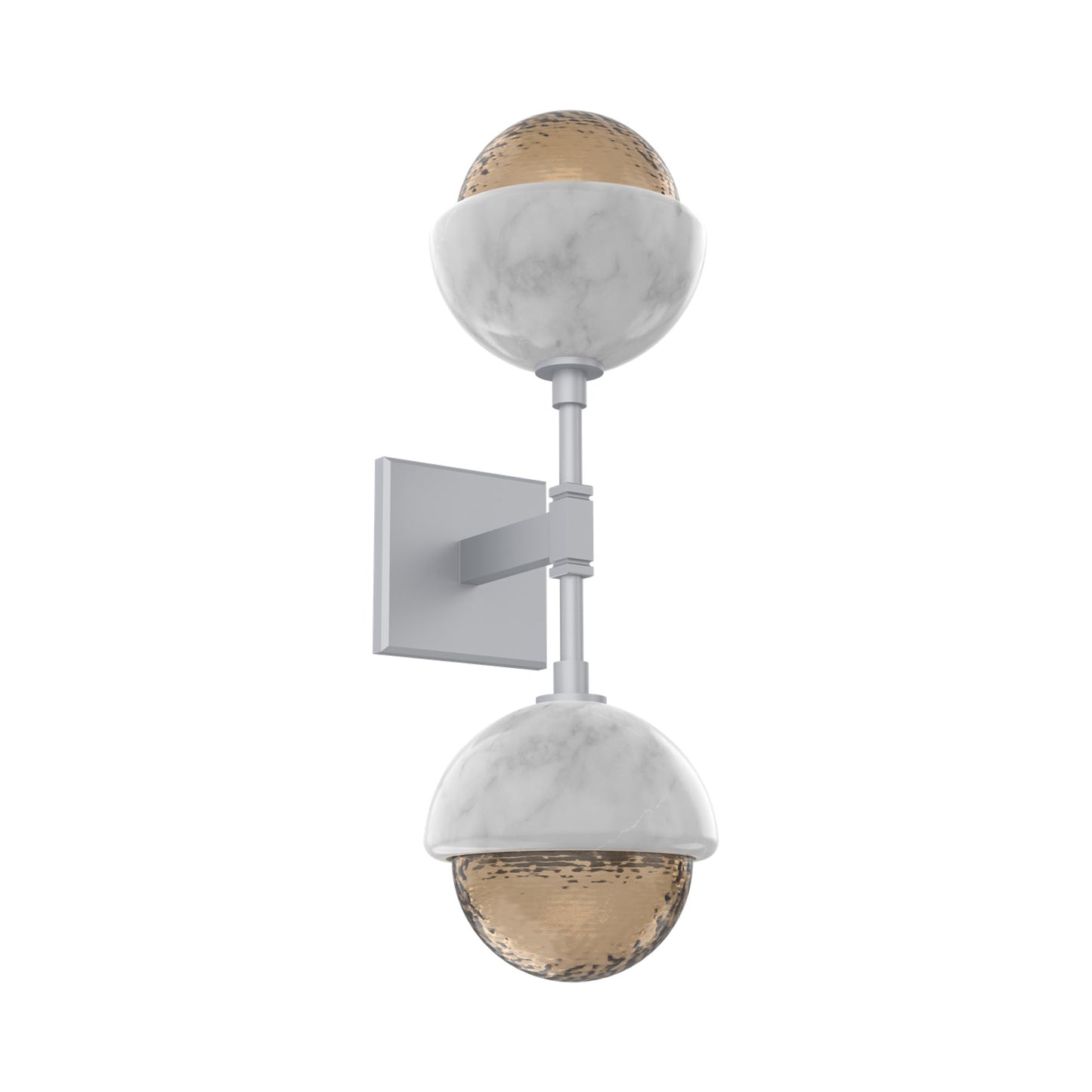 Cabochon Double LED Wall Light in Classic Silver/Bronze Blown Glass (White Marble).