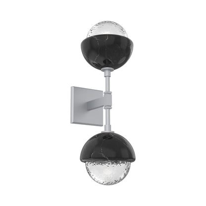 Cabochon Double LED Wall Light in Classic Silver/Clear Blown Glass (Black Marble).
