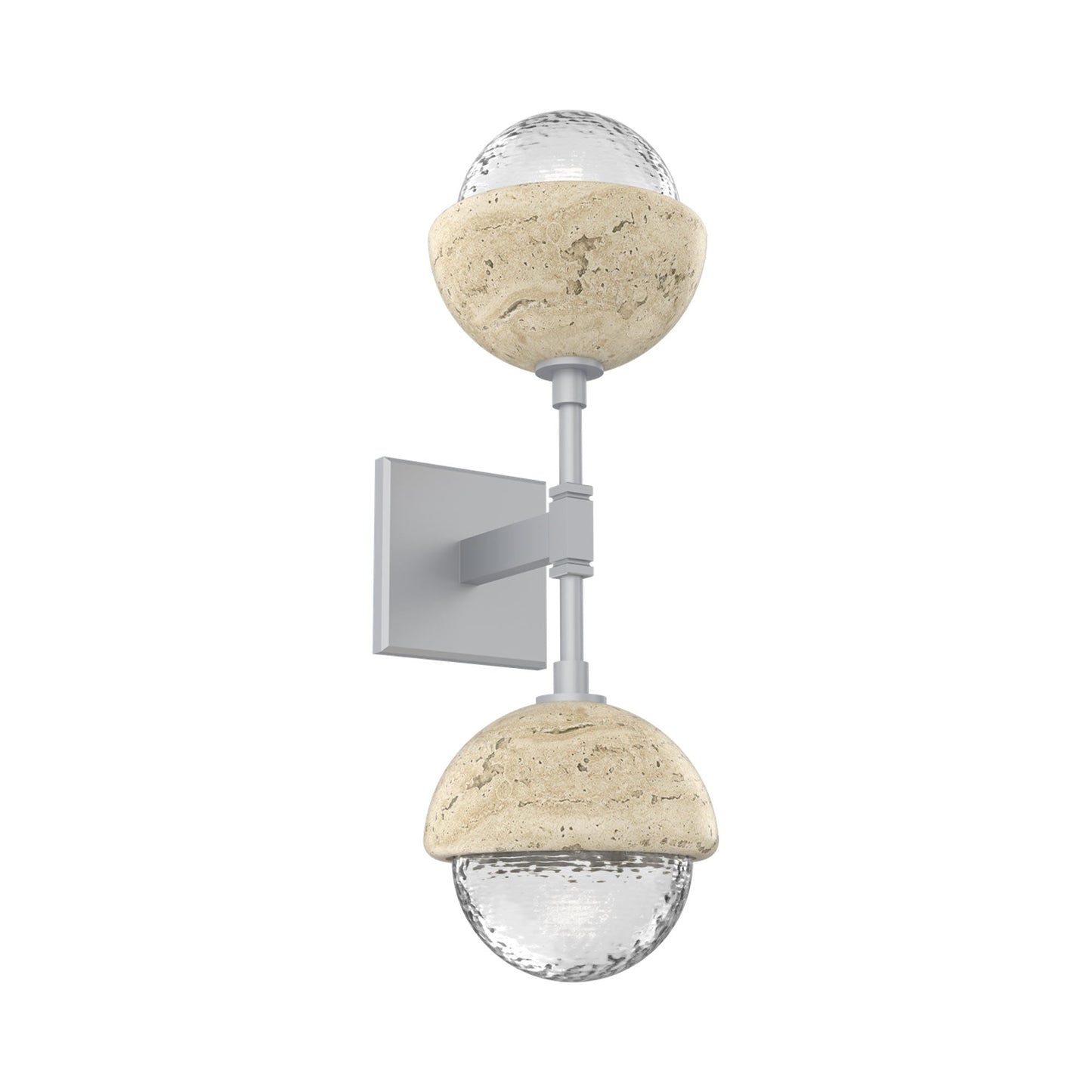 Cabochon Double LED Wall Light in Classic Silver/Clear Blown Glass (Travertine).