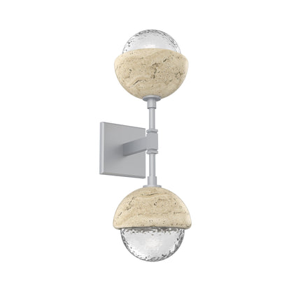 Cabochon Double LED Wall Light in Classic Silver/Clear Blown Glass (Travertine).