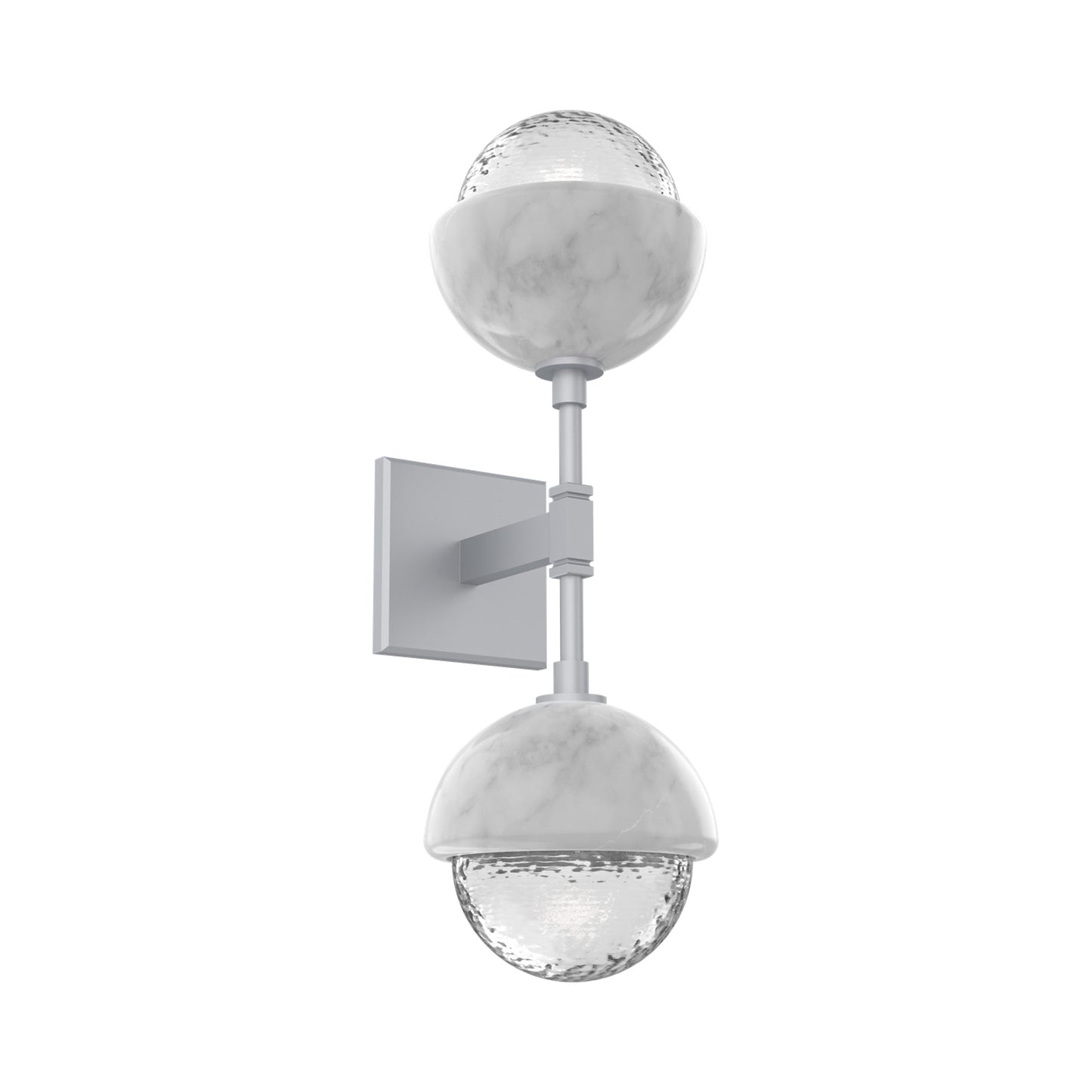 Cabochon Double LED Wall Light in Classic Silver/Clear Blown Glass (White Marble).