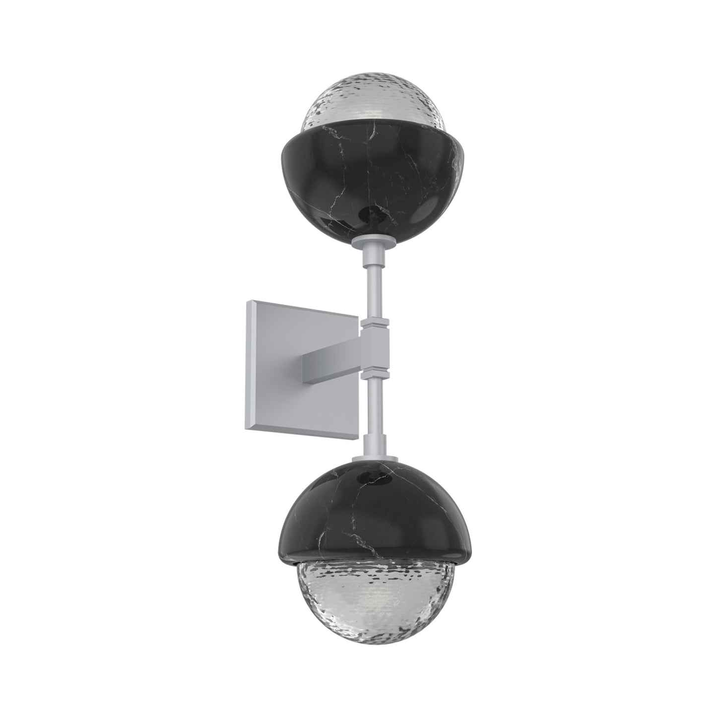 Cabochon Double LED Wall Light in Classic Silver/Smoke Blown Glass (Black Marble).