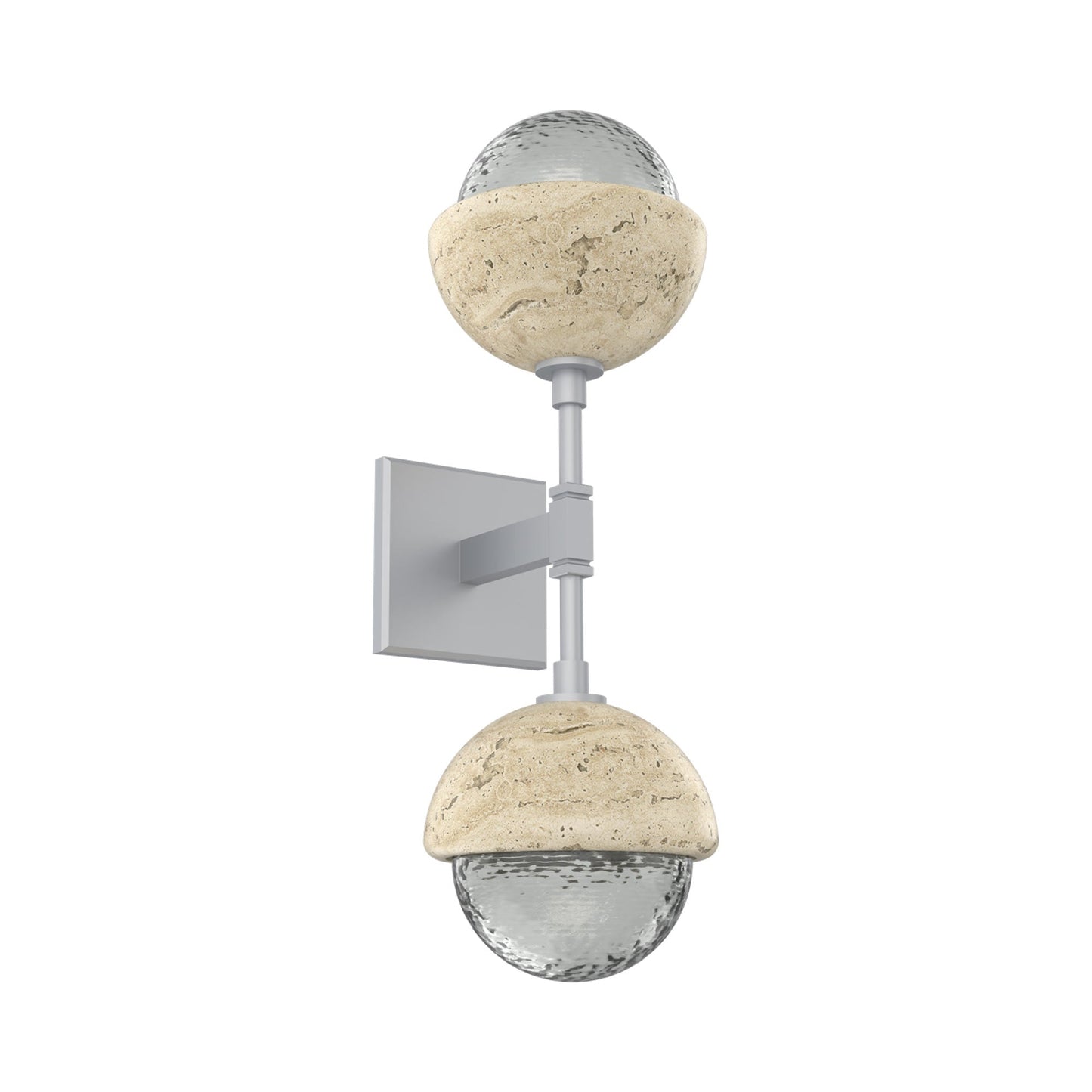 Cabochon Double LED Wall Light in Classic Silver/Smoke Blown Glass (Travertine).
