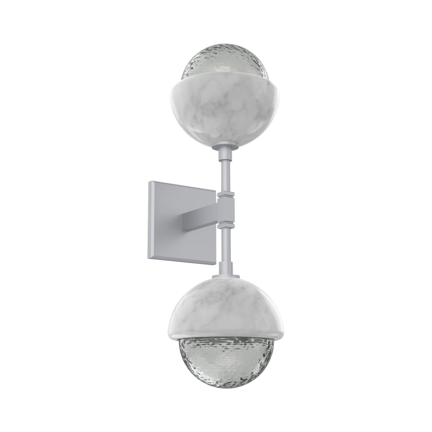 Cabochon Double LED Wall Light in Classic Silver/Smoke Blown Glass (White Marble).