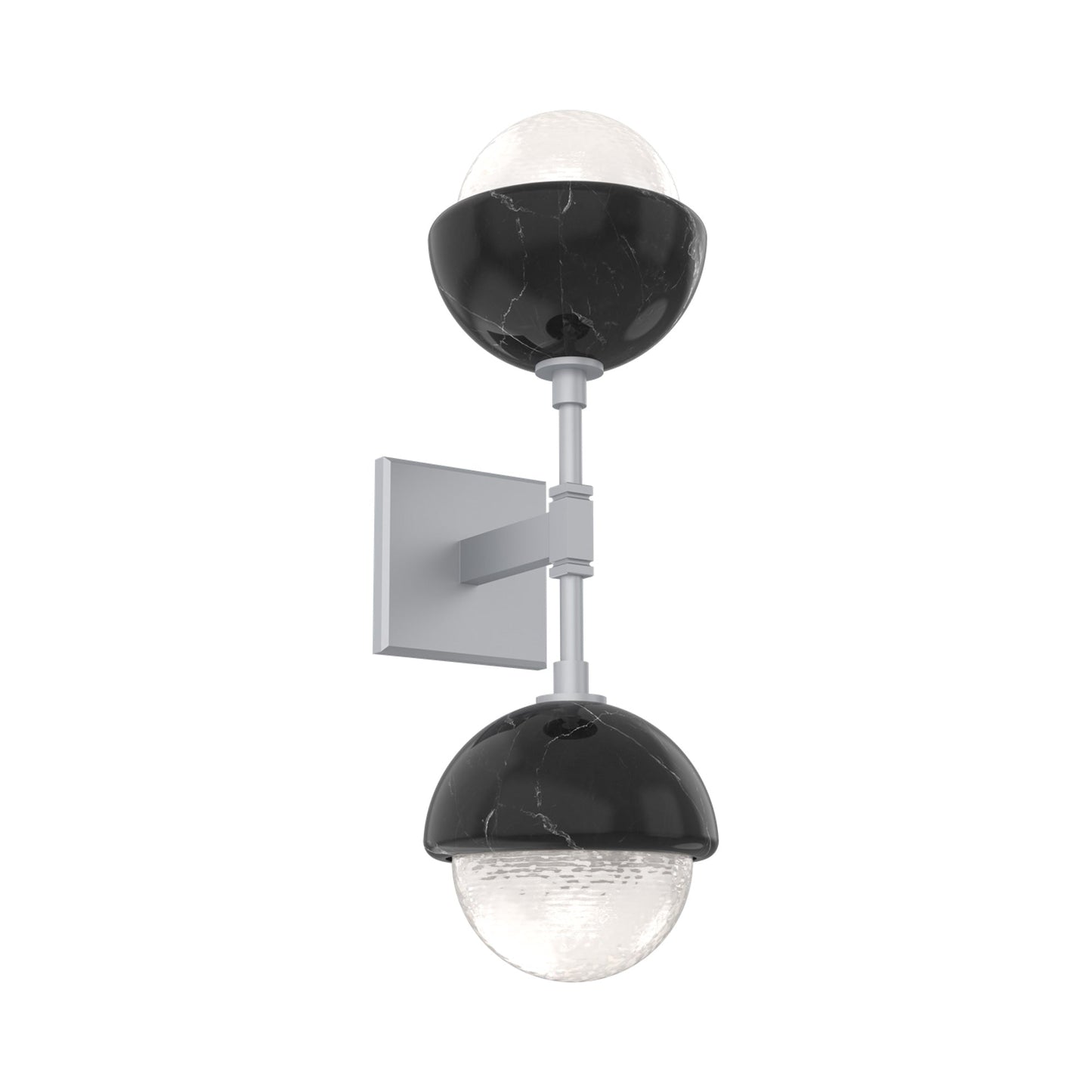 Cabochon Double LED Wall Light in Classic Silver/White Blown Glass (Black Marble).