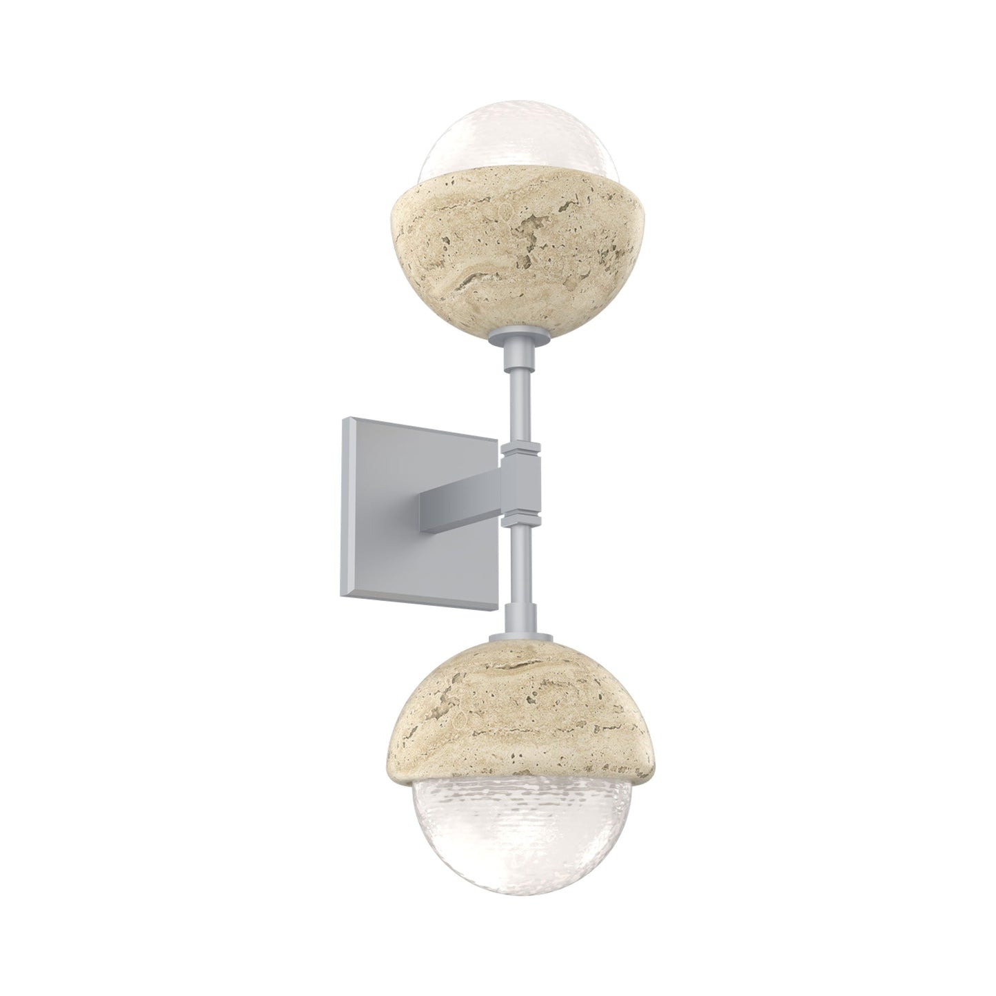 Cabochon Double LED Wall Light in Classic Silver/White Blown Glass (Travertine).