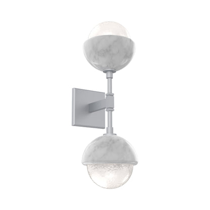 Cabochon Double LED Wall Light in Classic Silver/White Blown Glass (White Marble).