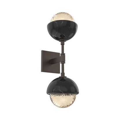 Cabochon Double LED Wall Light in Flat Bronze/Amber Blown Glass (Black Marble).