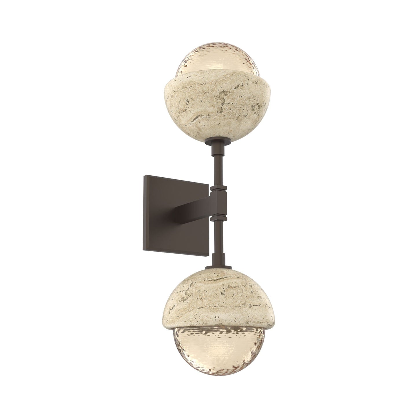 Cabochon Double LED Wall Light in Flat Bronze/Amber Blown Glass (Travertine).