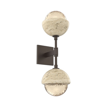 Cabochon Double LED Wall Light in Flat Bronze/Amber Blown Glass (Travertine).