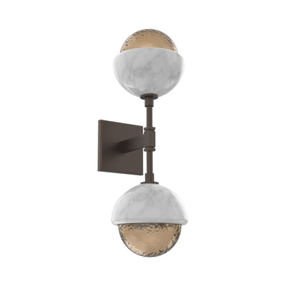 Cabochon Double LED Wall Light in Flat Bronze/Bronze Blown Glass (White Marble).