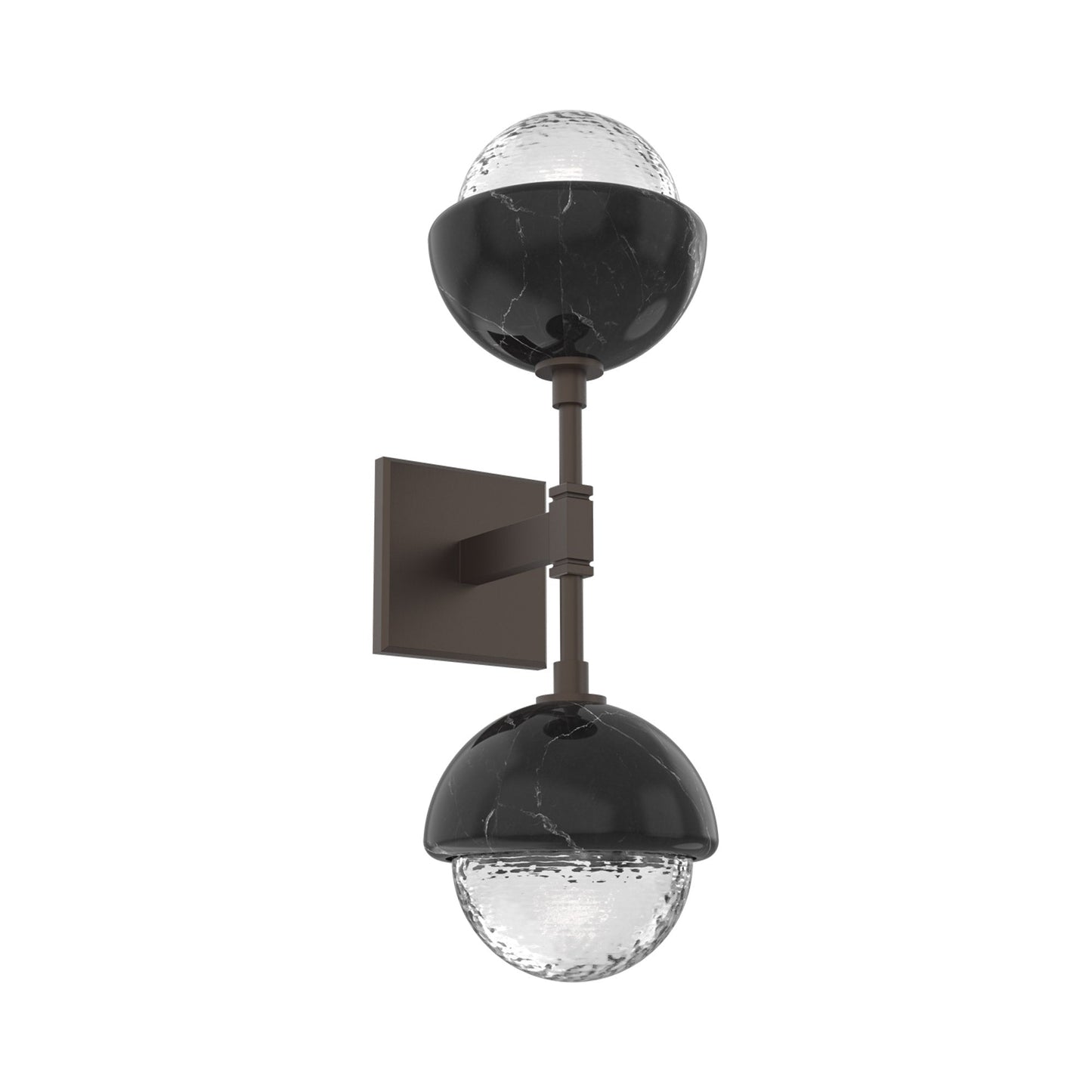 Cabochon Double LED Wall Light in Flat Bronze/Clear Blown Glass (Black Marble).