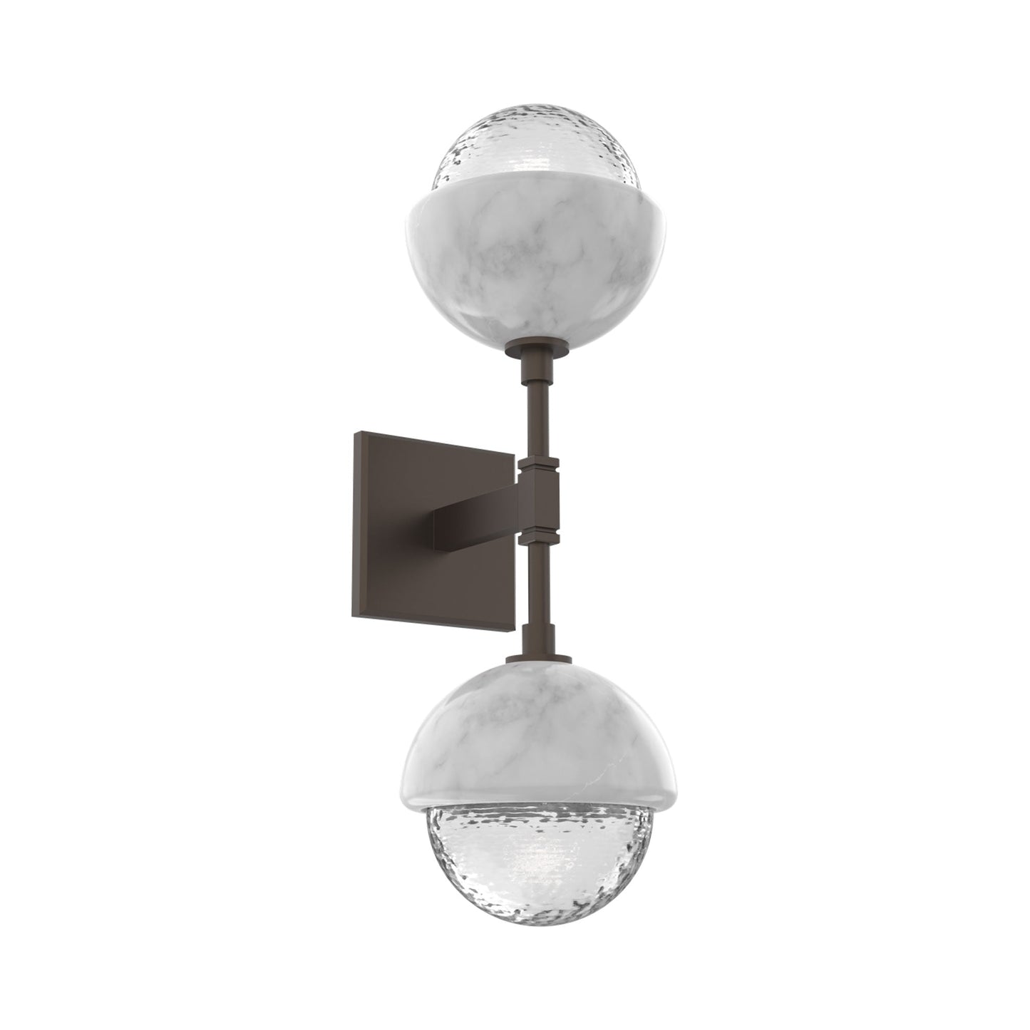 Cabochon Double LED Wall Light in Flat Bronze/Clear Blown Glass (White Marble).