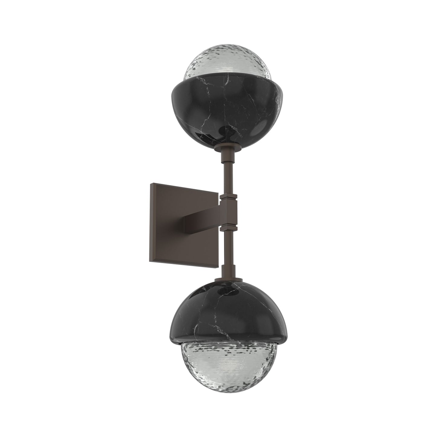 Cabochon Double LED Wall Light in Flat Bronze/Smoke Blown Glass (Black Marble).