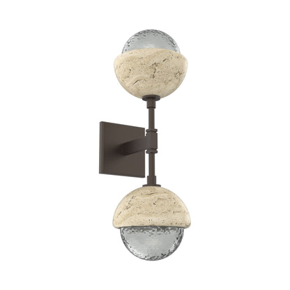 Cabochon Double LED Wall Light in Flat Bronze/Smoke Blown Glass (Travertine).