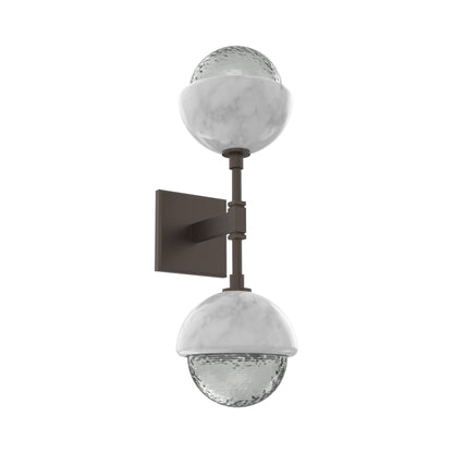 Cabochon Double LED Wall Light in Flat Bronze/Smoke Blown Glass (White Marble).