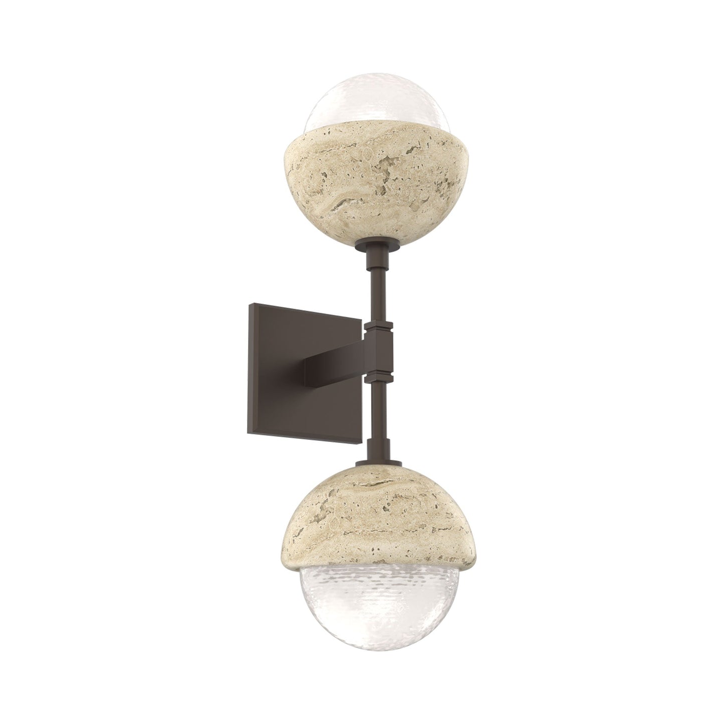 Cabochon Double LED Wall Light in Flat Bronze/White Blown Glass (Travertine).