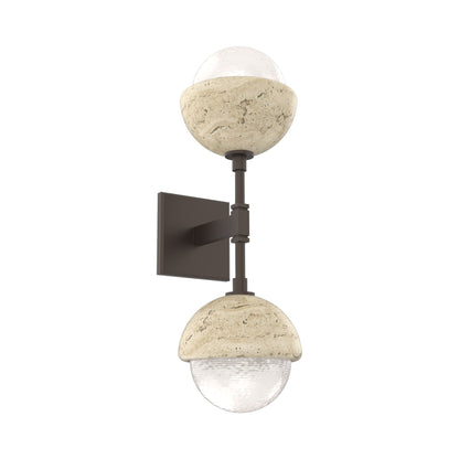 Cabochon Double LED Wall Light in Flat Bronze/White Blown Glass (Travertine).