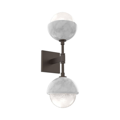 Cabochon Double LED Wall Light in Flat Bronze/White Blown Glass (White Marble).