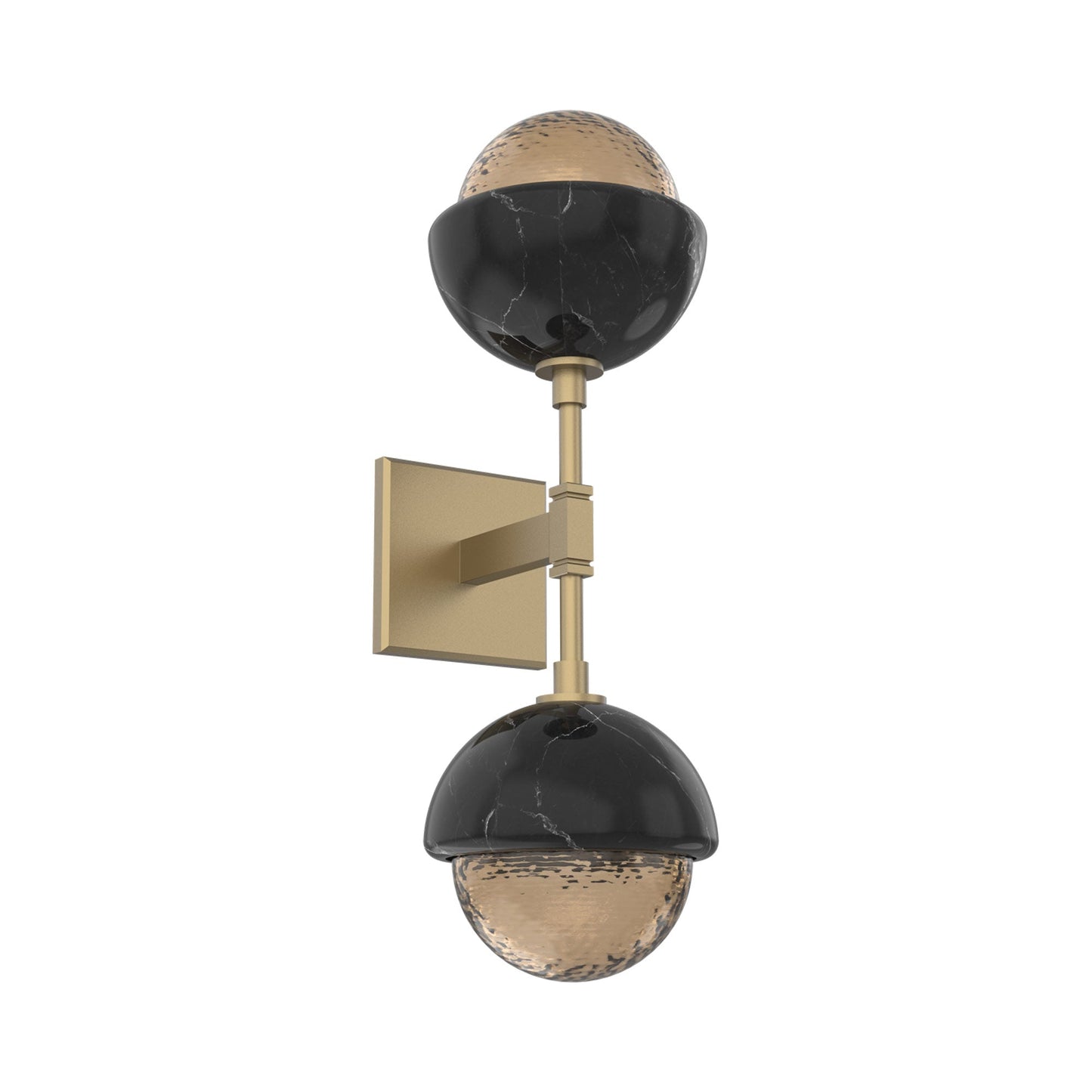 Cabochon Double LED Wall Light in Gilded Brass/Bronze Blown Glass (Black Marble).