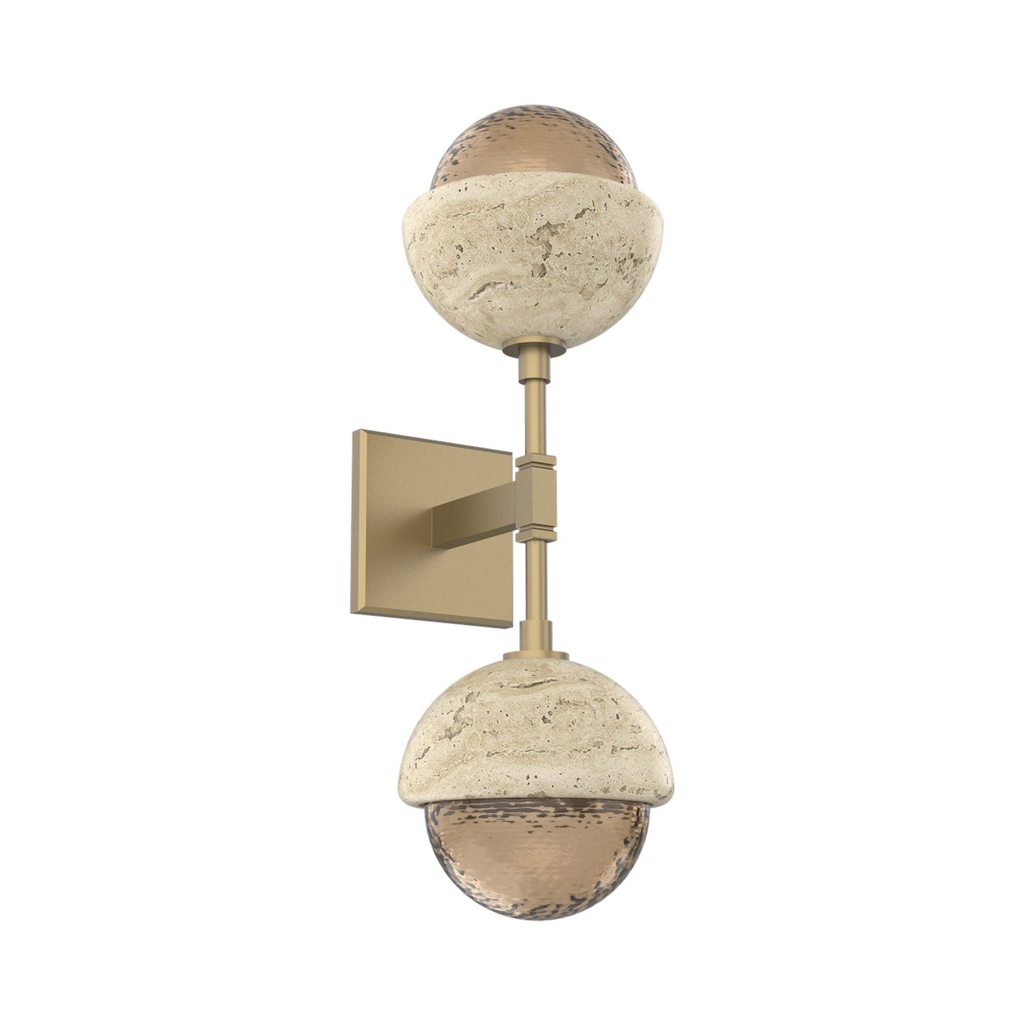 Cabochon Double LED Wall Light in Gilded Brass/Bronze Blown Glass (Travertine).