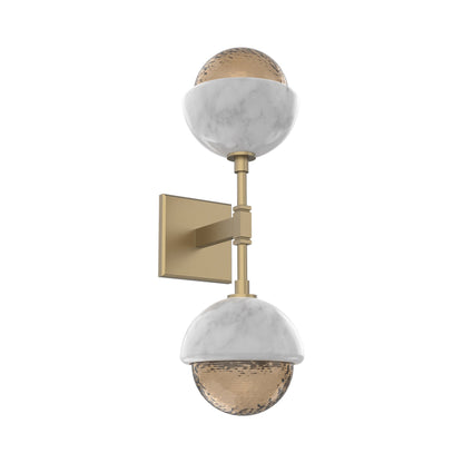 Cabochon Double LED Wall Light in Gilded Brass/Bronze Blown Glass (White Marble).