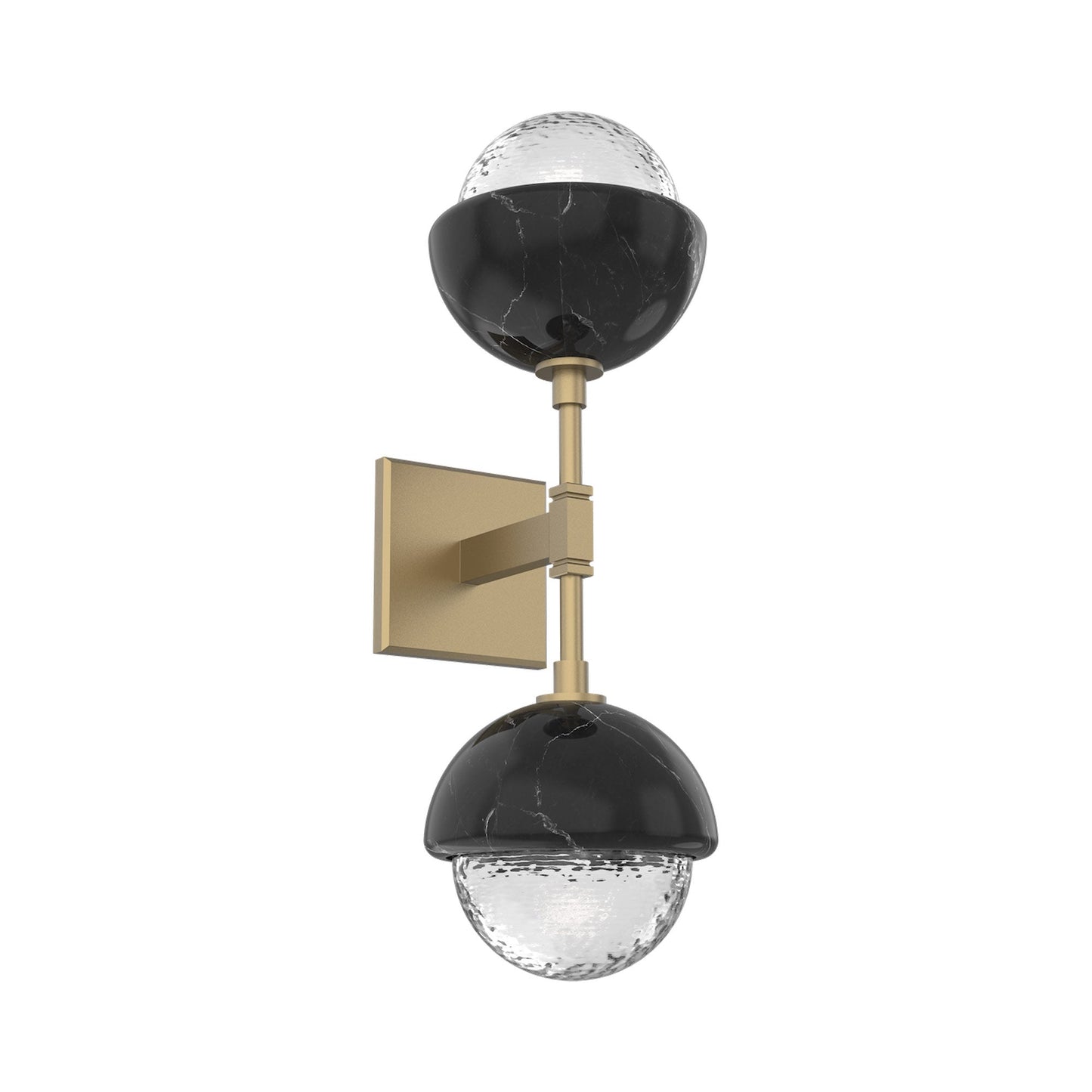 Cabochon Double LED Wall Light in Gilded Brass/Clear Blown Glass (Black Marble).
