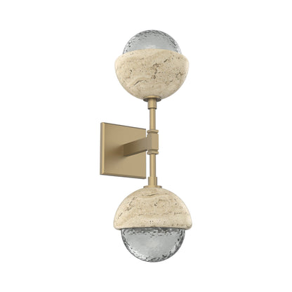 Cabochon Double LED Wall Light in Gilded Brass/Smoke Blown Glass (Travertine).