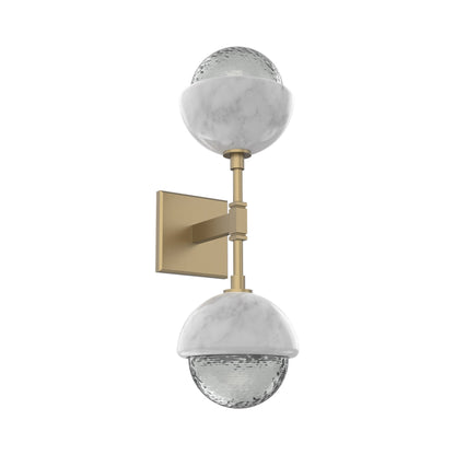 Cabochon Double LED Wall Light in Gilded Brass/Smoke Blown Glass (White Marble).
