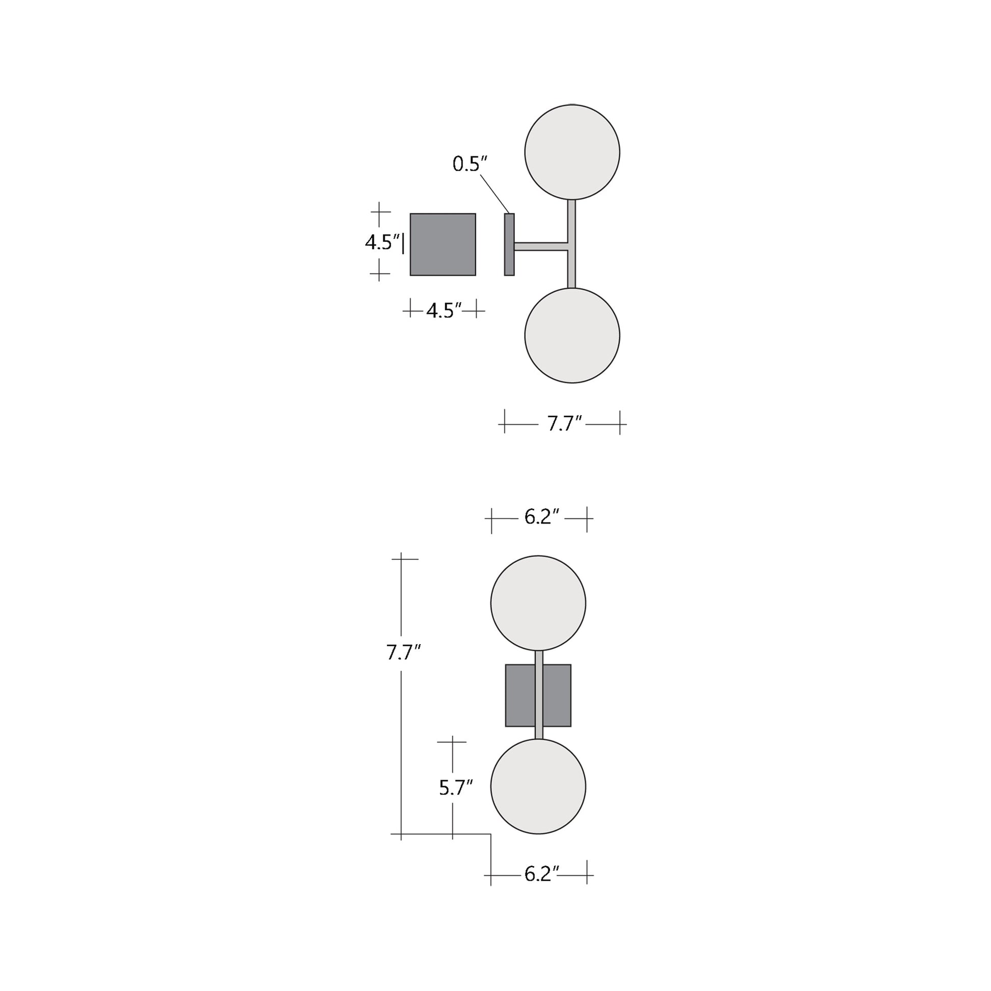 Cabochon Double LED Wall Light - line drawing.