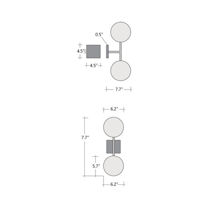 Cabochon Double LED Wall Light - line drawing.