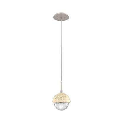 Cabochon LED Pendant Light in Beige Silver/Travertine.