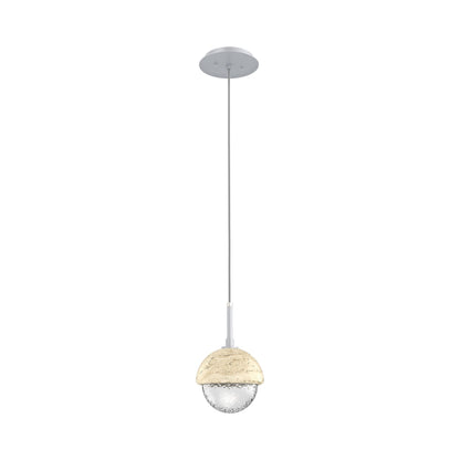 Cabochon LED Pendant Light in Classic Silver/Travertine.