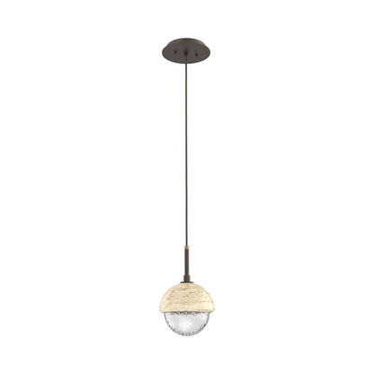 Cabochon LED Pendant Light in Flat Bronze/Travertine.