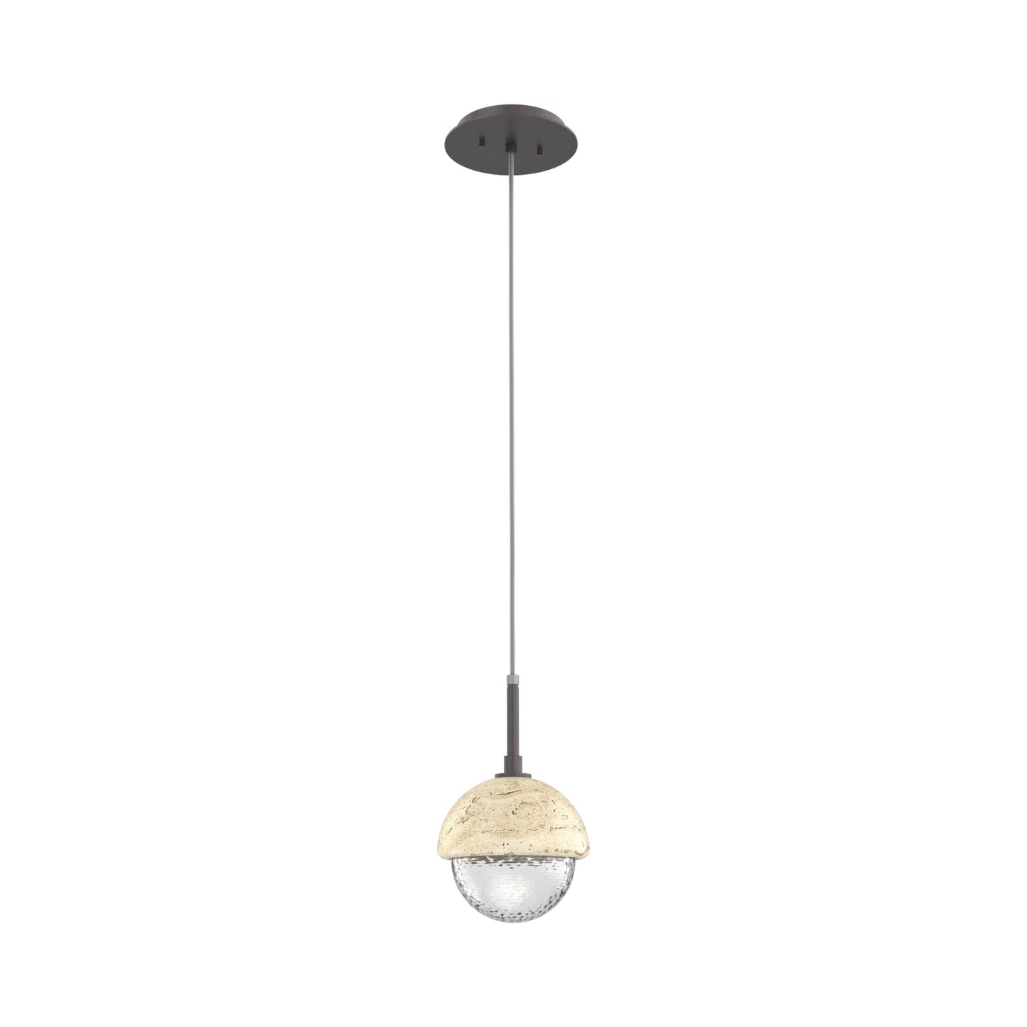 Cabochon LED Pendant Light in Graphite/Travertine.