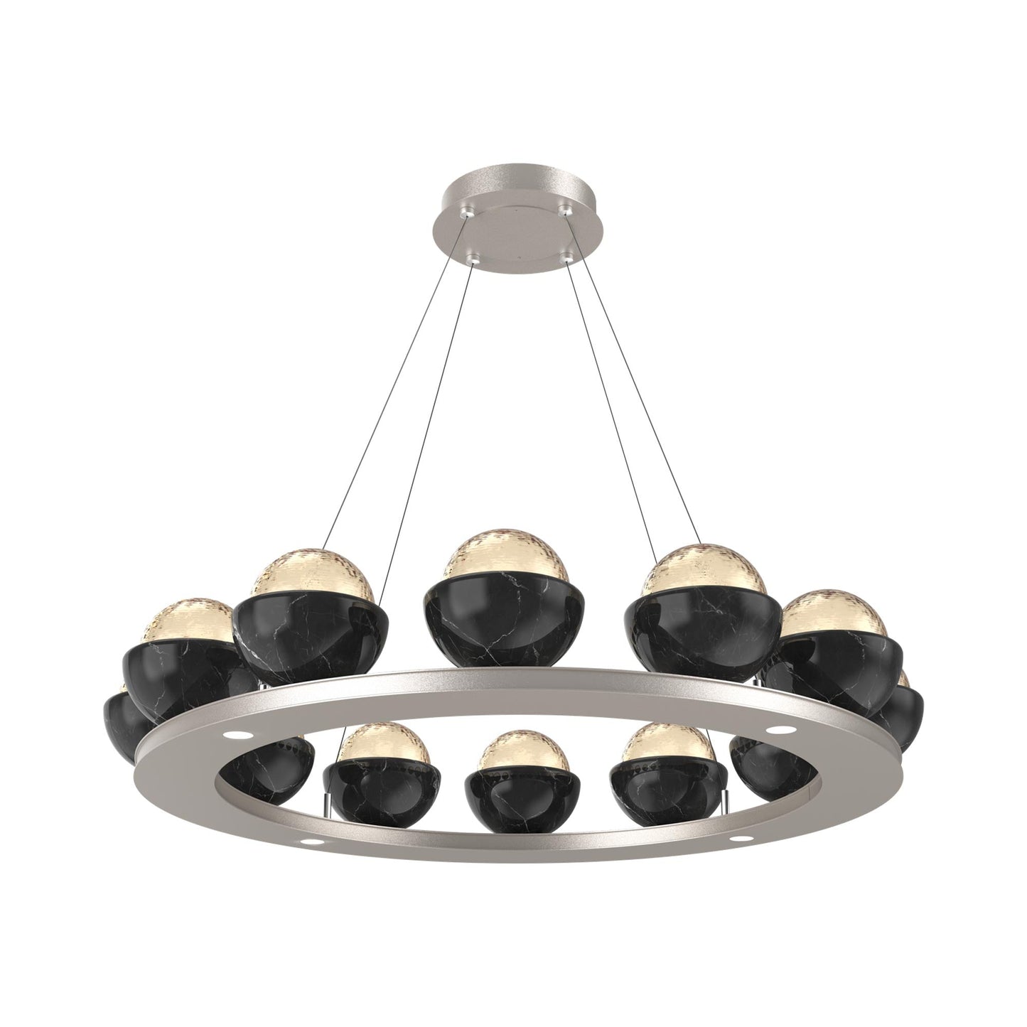 Cabochon Ring Amber LED Chandelier in Beige Silver/Black Marble (36.7-Inch).