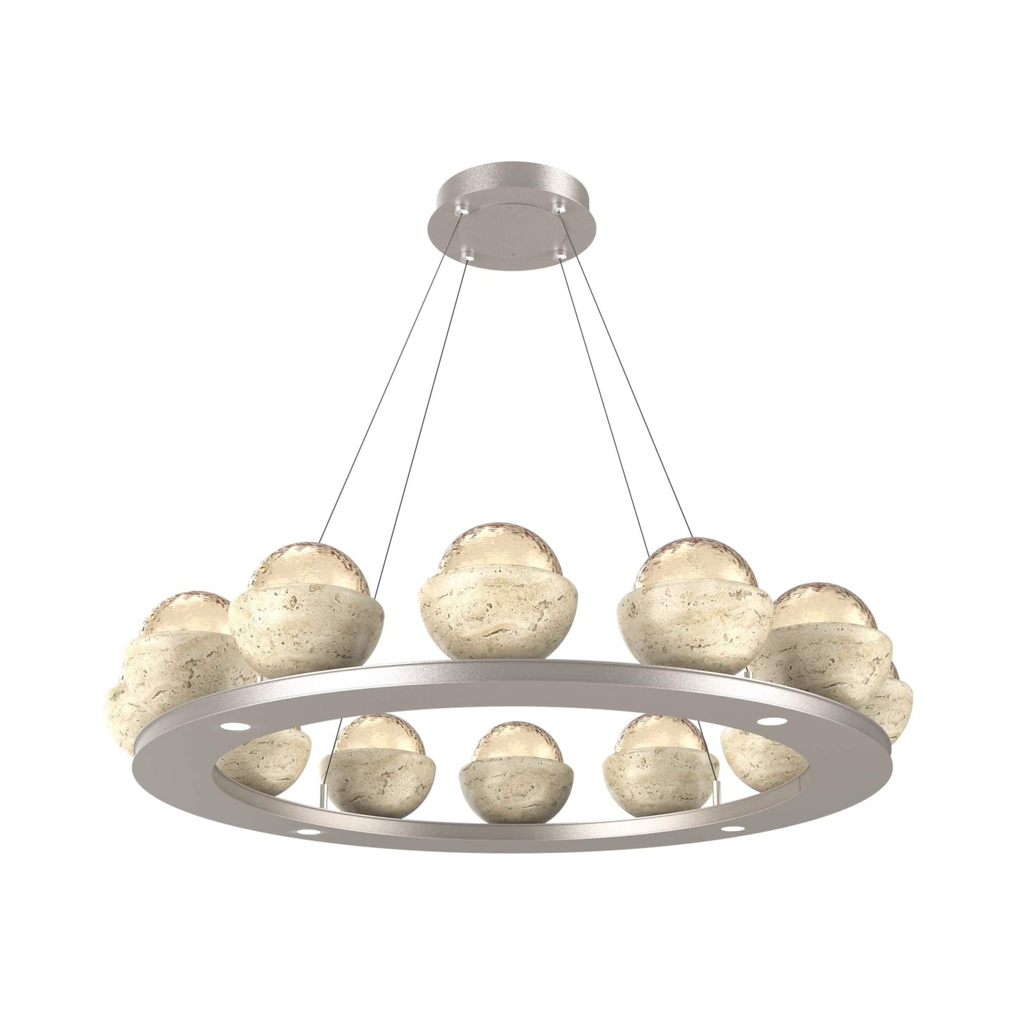 Cabochon Ring Amber LED Chandelier in Beige Silver/Travertine (36.7-Inch).
