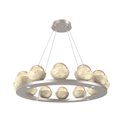 Cabochon Ring Amber LED Chandelier in Beige Silver/Travertine (36.7-Inch).